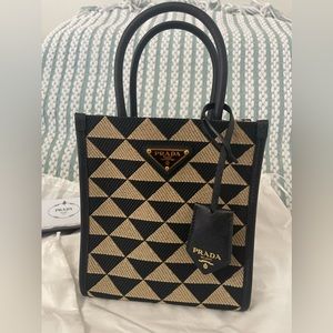 PRADA SYMBOLE EMBROIDERED FABRIC MINI HAND BAG